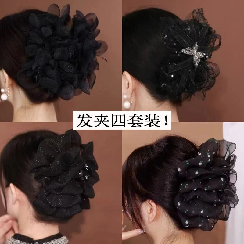 非金属发饰 慵懒风超大森系花朵抓夹后脑勺鲨鱼夹盘发卡韩式发夹
