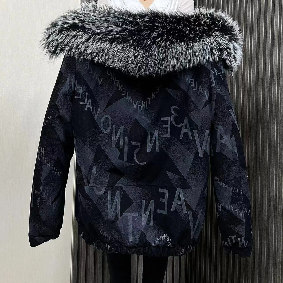 男款时尚水貂块拼貂夹克保暖大毛领派克服可脱卸黑色韩版短款冬季