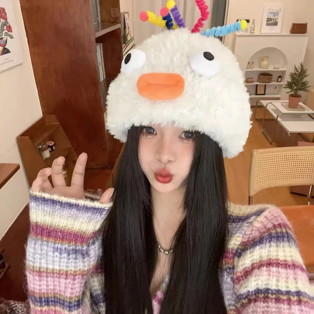 秋冬新款个性搞怪毛线帽子女百搭防寒保暖显脸小护耳帽出游包头帽