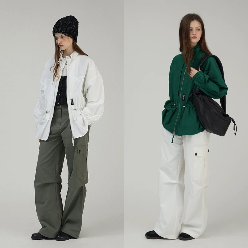 Letm北欧outdoor’透气100棉凹凸质感格纹抽绳落肩袖外套女