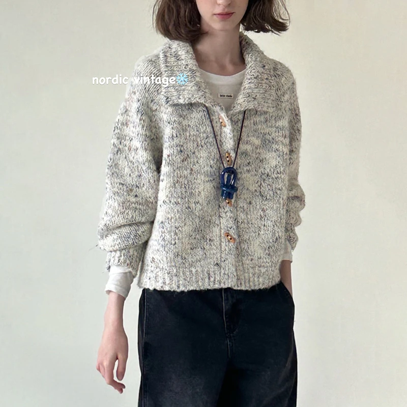 Letm 初雪的清晨'复古杂色绵羊毛软糯温暖牛角扣慵懒针织毛衣女