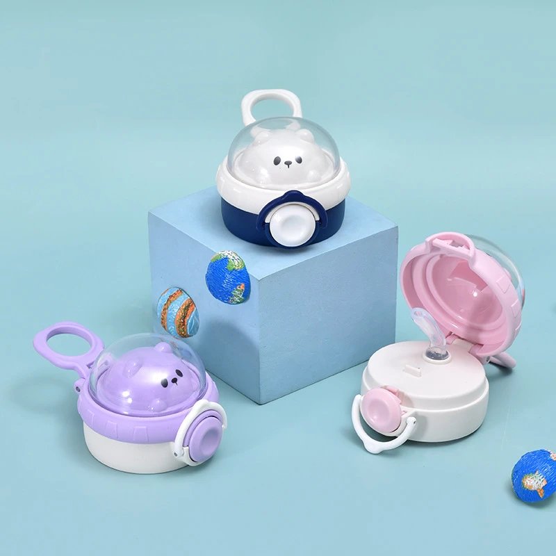 新款卡通小熊透明塑料弹跳扣保温杯盖子儿童壶盖带吸管学生杯盖