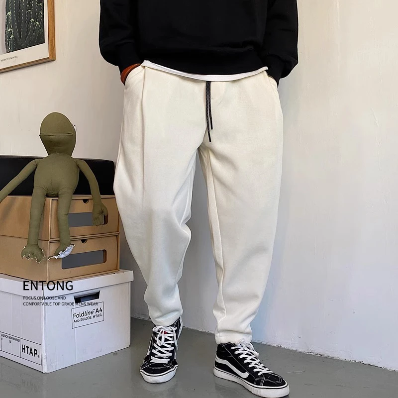 春秋季新款美式高级感纯色卫裤男宽松潮牌抽绳哈伦运动束脚裤男款