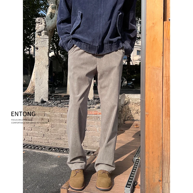 Entong美式复古vibe灯芯绒直筒休闲裤男士高级感痞帅宽松百搭长裤
