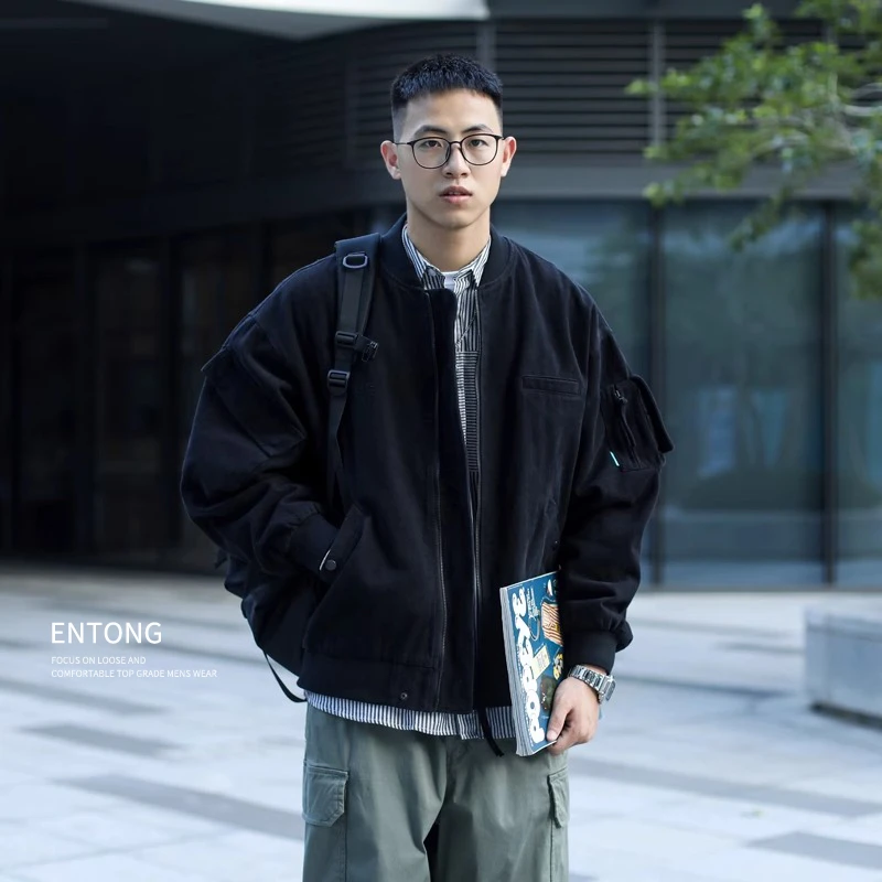 春秋季美式复古棒球服男日系潮牌潮流宽松加厚飞行员夹克痞帅外套