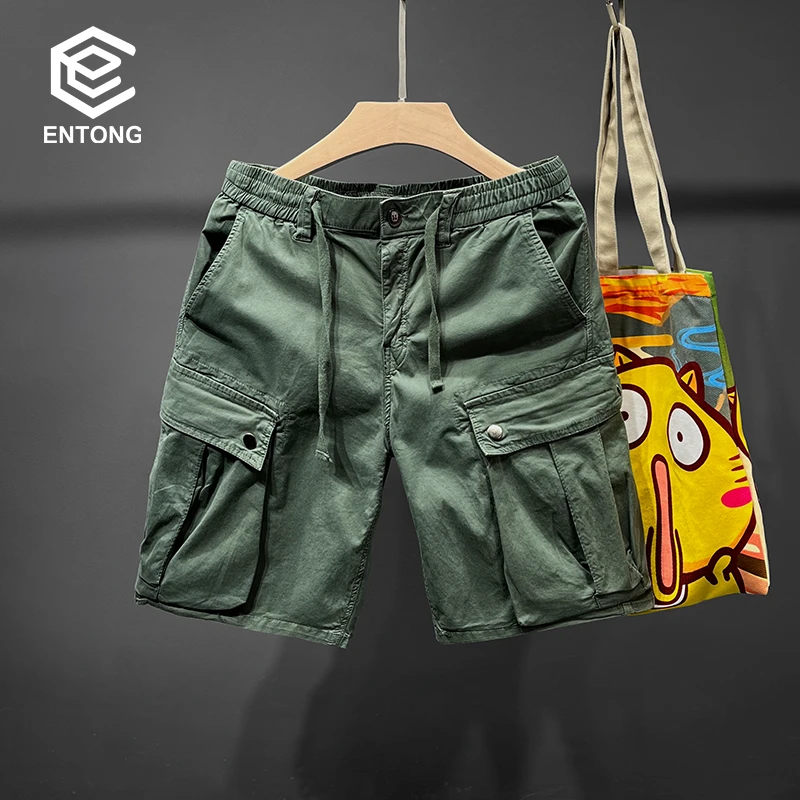 美式潮牌军绿色工装短裤男士宽松百搭大码夏季五分裤2023新款中裤