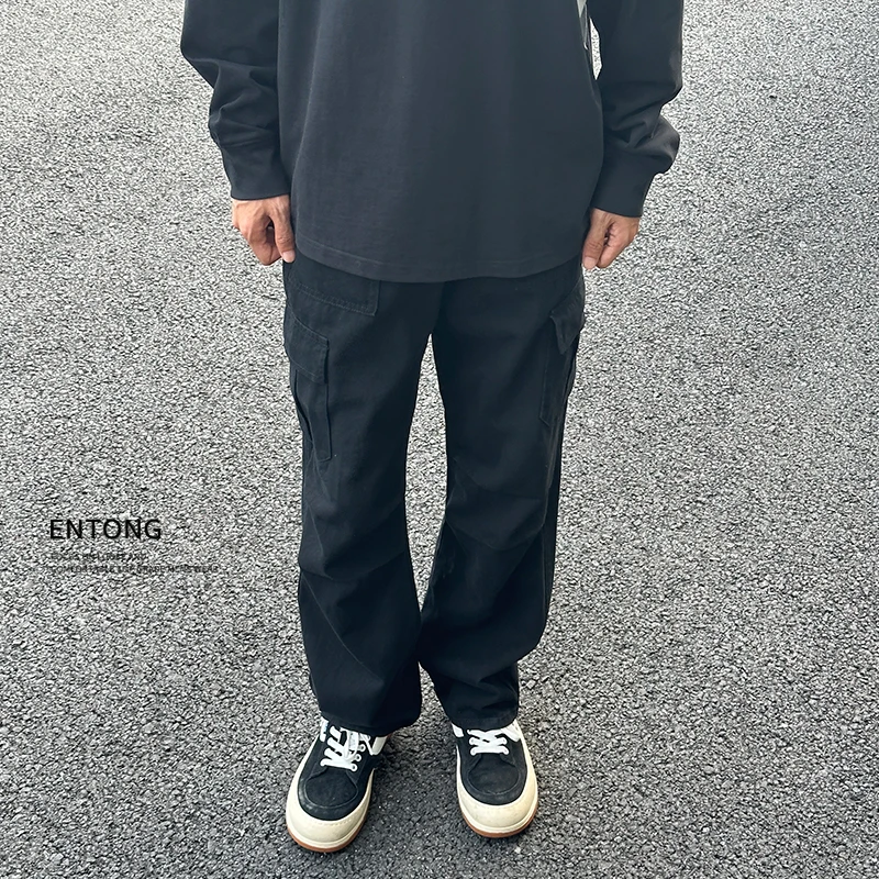 Entong美式vibe黑色工装裤男2024新款百搭牛仔裤男宽松阔腿休闲裤