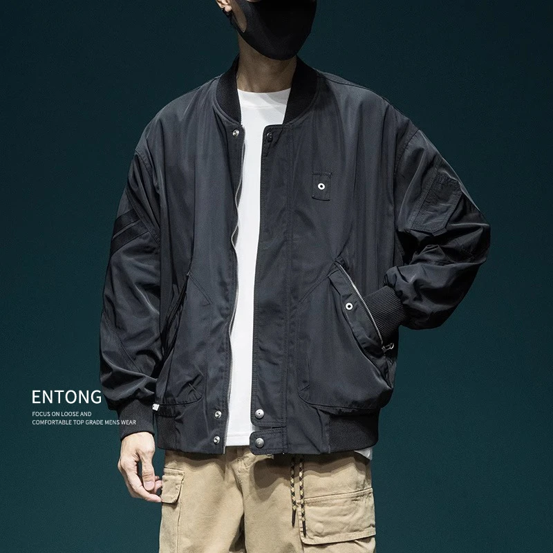 美式休闲工装外套男士宽松大码黑色日系百搭飞行员夹克新款棒球服