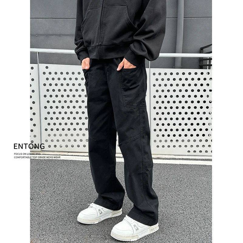Entong美式高街vibe黑色休闲工装裤男百搭阔腿裤男痞帅潮流长裤子