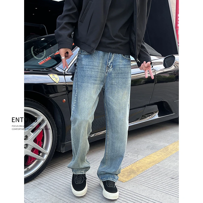 Entong美式潮牌复古水洗牛仔裤男款小众设计感痞帅炸街休闲直筒裤
