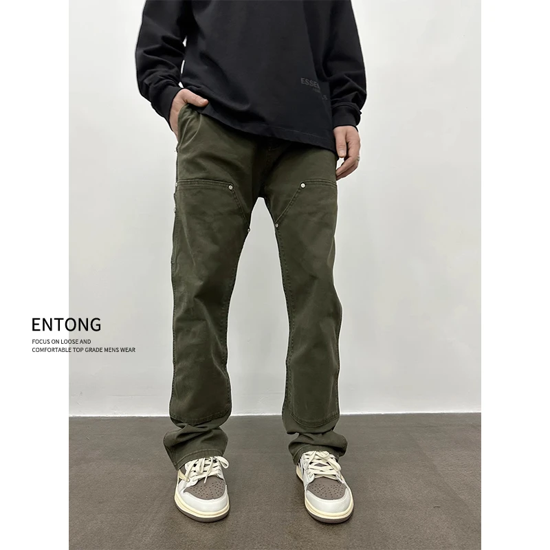 美式cleanfit伐木裤子男款潮牌高街vibe工装铆钉牛仔裤男款