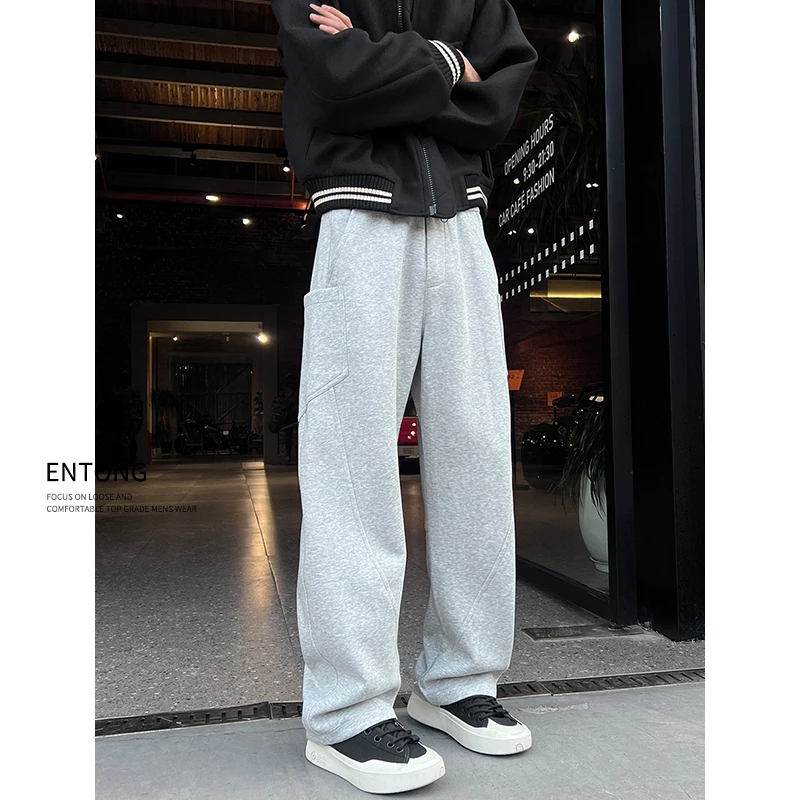 Entong解构设计感弯刀卫裤男潮牌宽松休闲裤美式hiphop阔腿运动裤