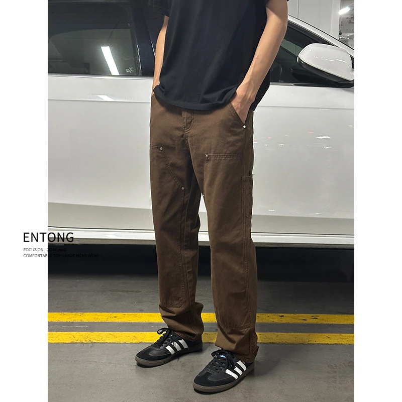 Entong棕咖色伐木裤男款美式vibe裤子秋季cleanfit宽松直筒牛仔裤