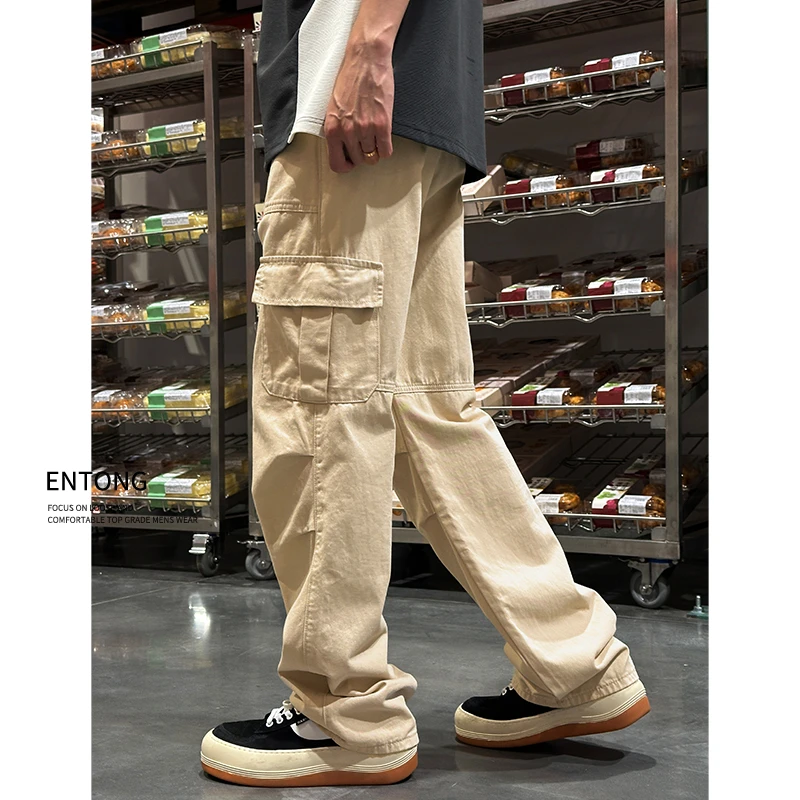 Entong美式百搭工装裤子设计感大口袋宽松直筒高街男款大码休闲裤