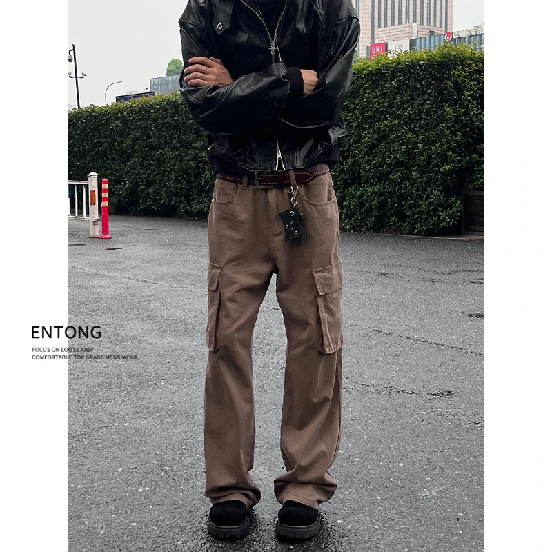 Entong复古美拉德cleanfit机能工装裤男女美式日系宽松直筒休闲裤