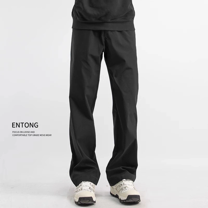 Entong春季薄款休闲裤男潮流美式宽松直筒微喇裤子机能速干长裤