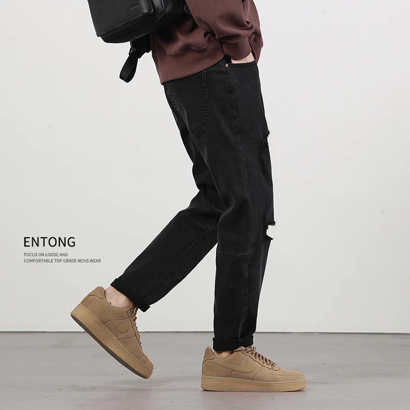 2023春季新款潮流破洞牛仔裤男款美式黑色个性潮牌爆款乞丐裤子男