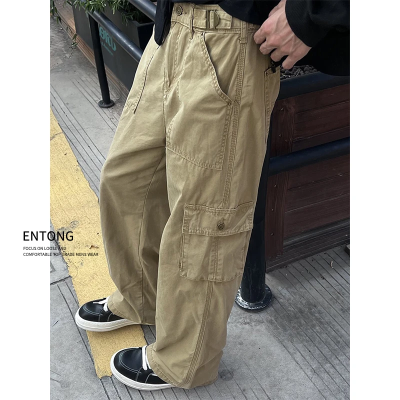 Entong美式复古工装裤男街头vibe直筒裤男女宽松阔腿休闲牛仔裤
