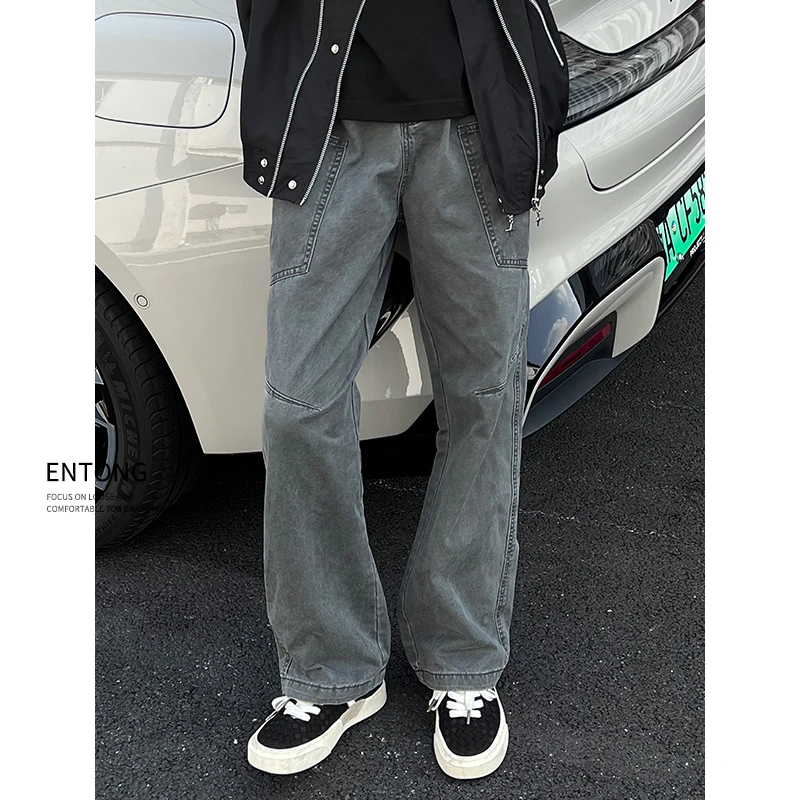 Entong高街复古cleanfit工装裤男生美式街头百搭阔腿直筒休闲长裤