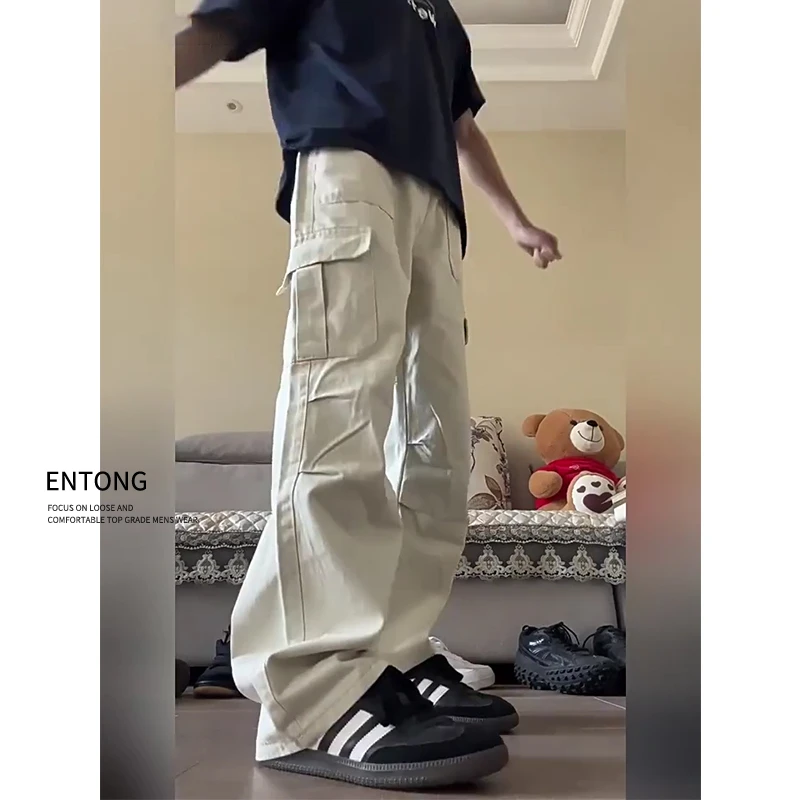 Entong美式cleanfit伞兵裤男款夏季薄款vibe褶皱工装裤直筒休闲裤