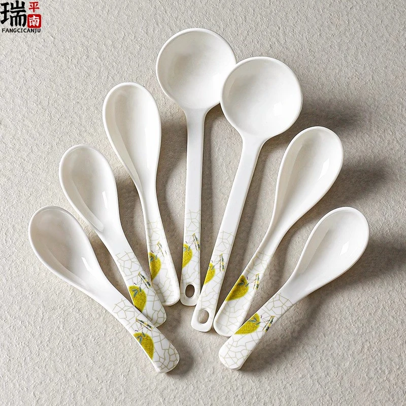 富贵竹饭店专用勺子密胺仿瓷餐具汤勺长柄勺火锅麻辣烫商用餐厅勺