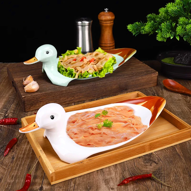 创意网红火锅店特色餐具商用鸭肠鹅肠盘烤鸭盘鸭子造型盘餐厅菜盘