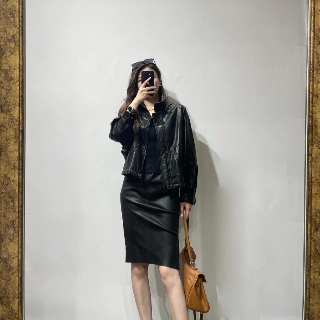 2024春秋真皮修身常规纯色气质减龄网红短款通勤时尚外套-302-1
