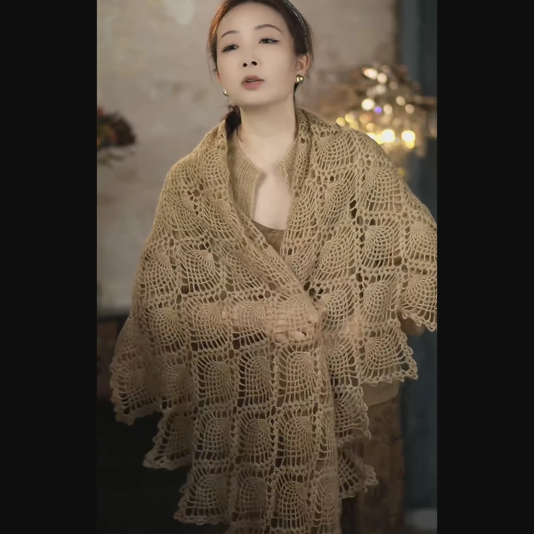 九色鹿晖晖时尚编织【落雁披肩】蚕丝羊绒柔软亲肤毛线 25克/团