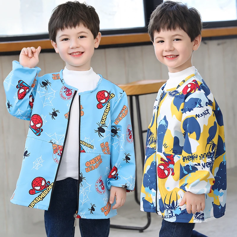 男童罩衣防水长袖中大童幼儿园罩衫小孩防脏画画护衣学生吃饭围裙