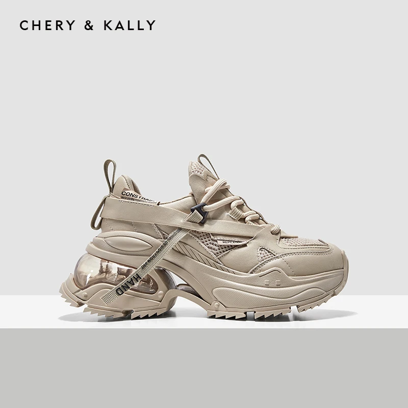 CHERY KALLY女士运动鞋真皮老爹鞋潮流潮鞋增高系带厚底9623YD420