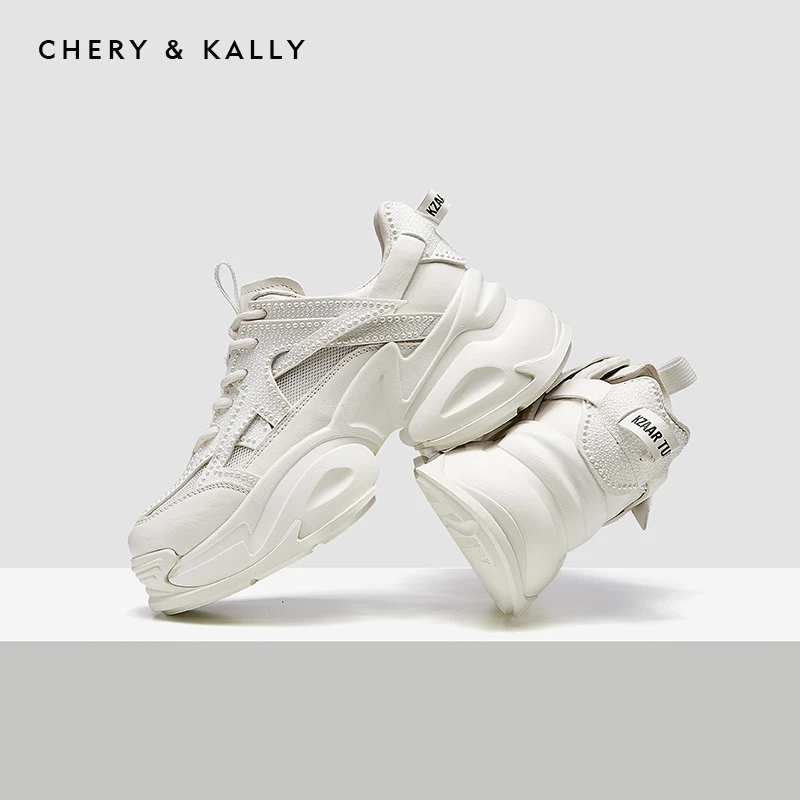 CHERY KALLY女士运动鞋真皮老爹鞋潮流潮鞋增高系带厚底9621YD218