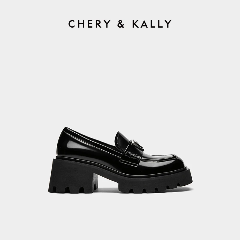 CHERY KALLY女士运动鞋真皮黑色小皮鞋通勤乐福鞋增高963PX3365