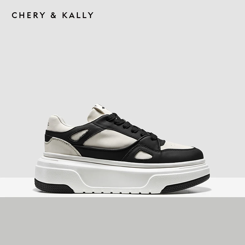 CHERY KALLY女士运动鞋真皮小众潮流潮鞋拼色系带厚底9623XB573