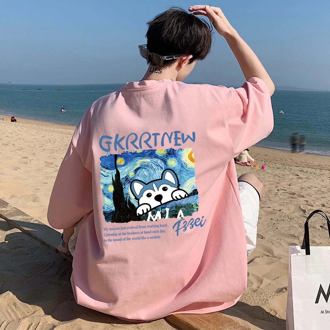 短袖t恤男装夏季纯棉国潮牌潮流重磅正肩2024新款宽松情侣上衣服