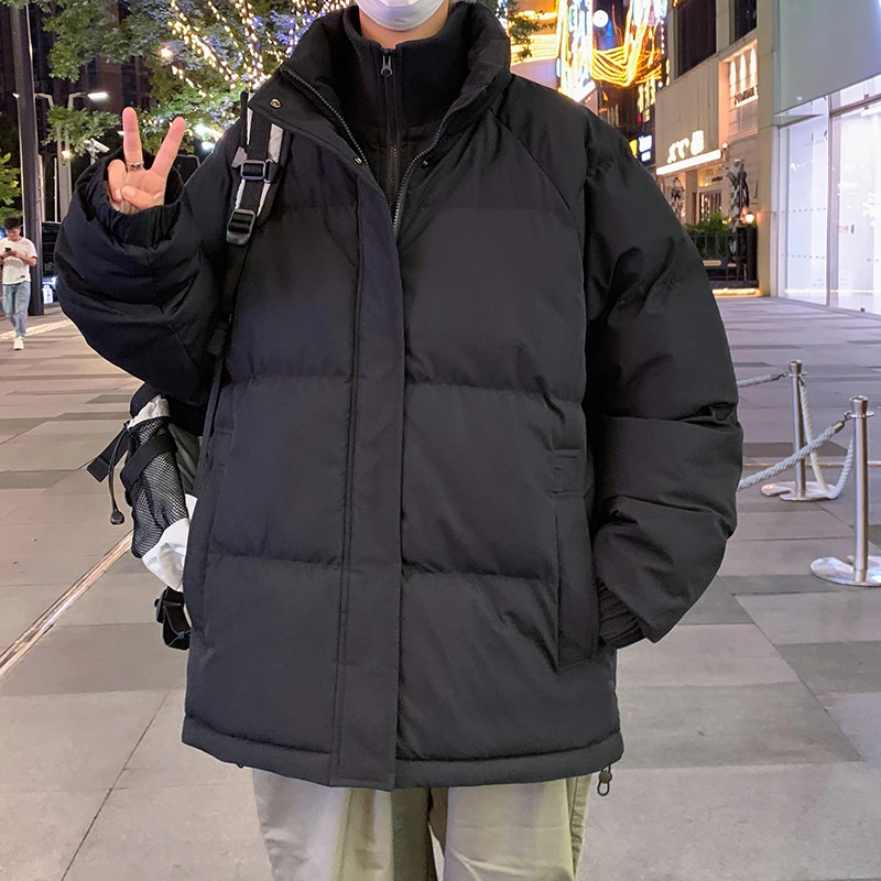 明尼凯冬季加厚假两件立领棉衣男青少年保暖棉服外套面包服男潮