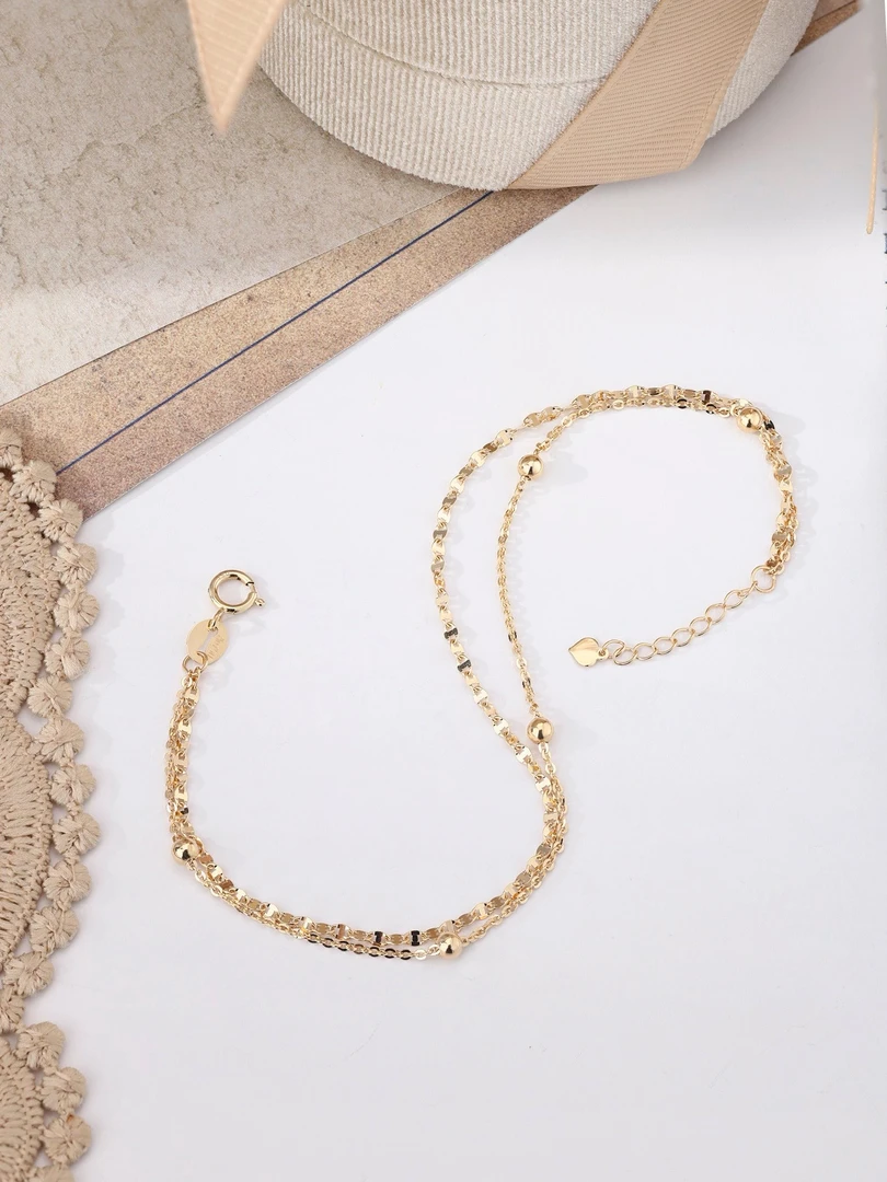 18K金珠珠双层手链浅金色气质轻奢时尚百搭小众简约叠戴ins