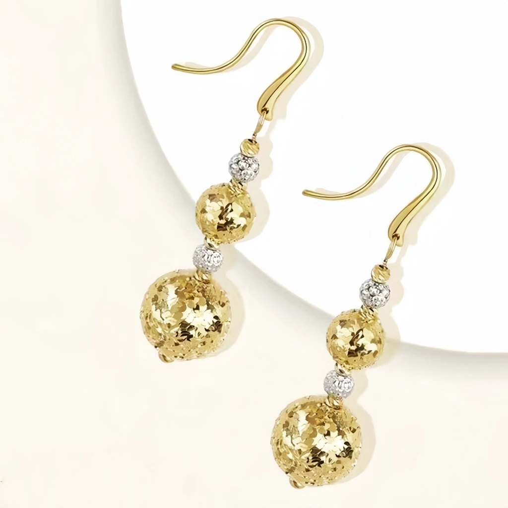 意大利进口18K金碎碎冰松果耳钩时尚百搭气质长款优雅