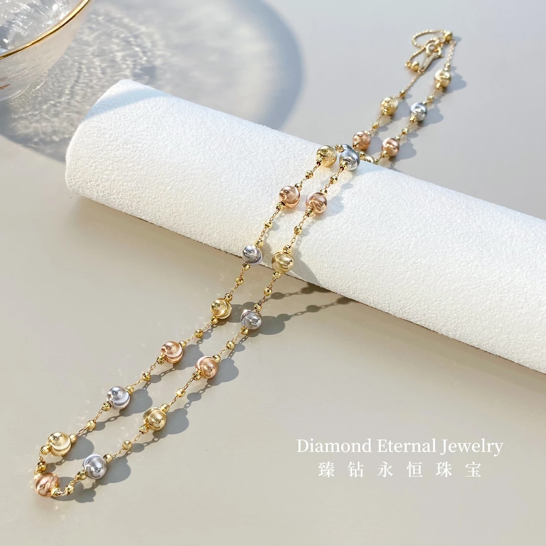 意大利进口18K金三色猫眼满天星项链5MM气质时尚百搭复古简约优雅