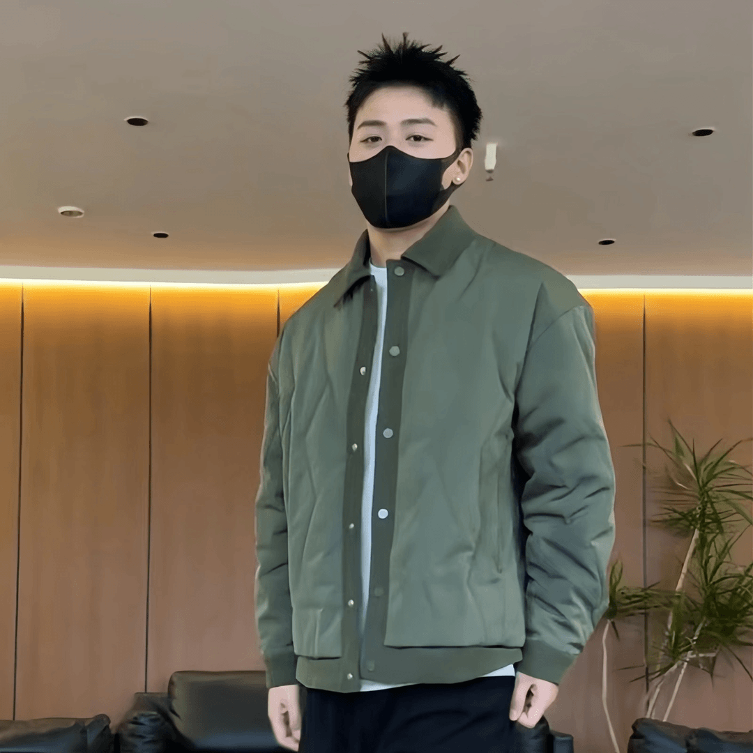 高档秋冬新款拼接假两件加厚夹克绗线休闲翻领帅气棉冬季棉衣保暖