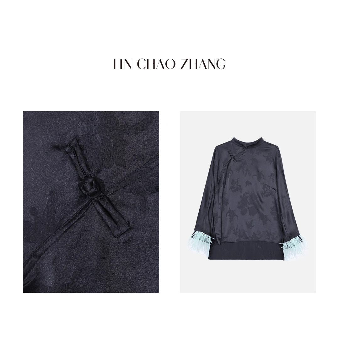 【百蝶穿花】 工笔画羽毛新中式上衣 LC230273【现货】