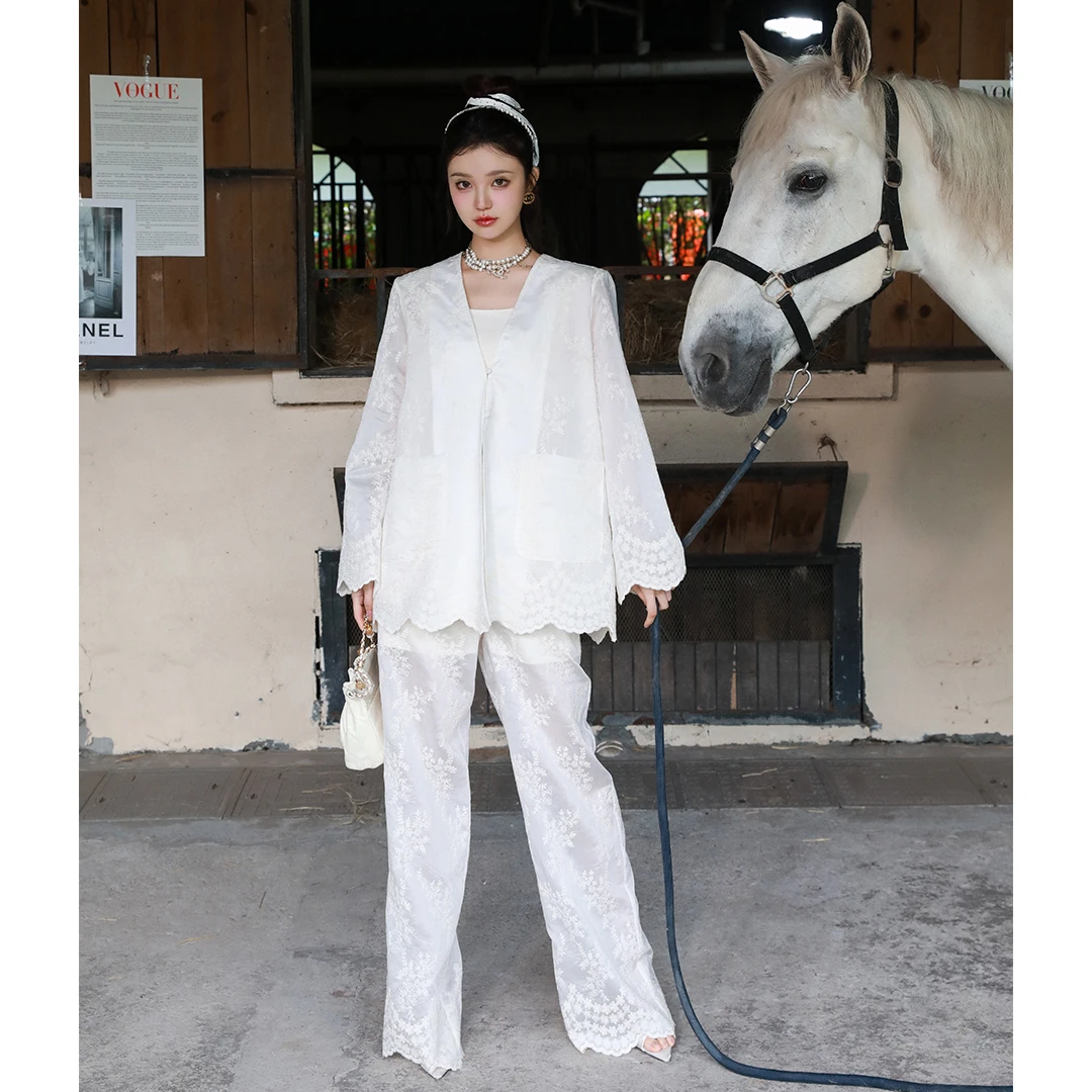 【头等舱套装】蕾丝上衣+蕾丝长裤套装 LD220174 LD220175 D