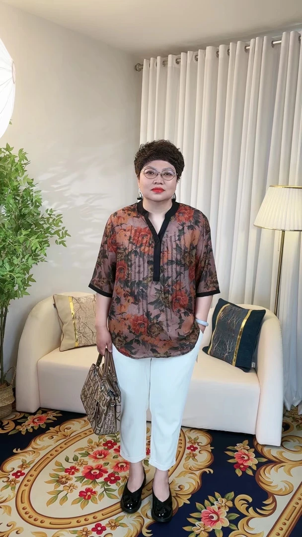 荣姐大码妈妈装【8002夏季新款微胖显瘦时尚洋气气质宽松妈妈装】