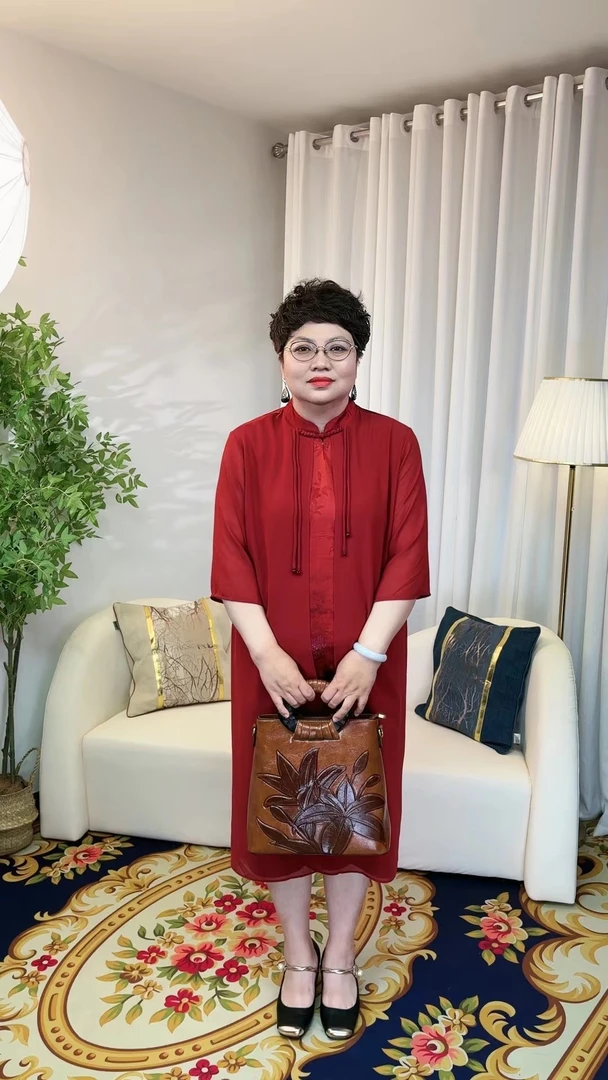 连衣裙休闲百搭新中式复古春夏红色设计师