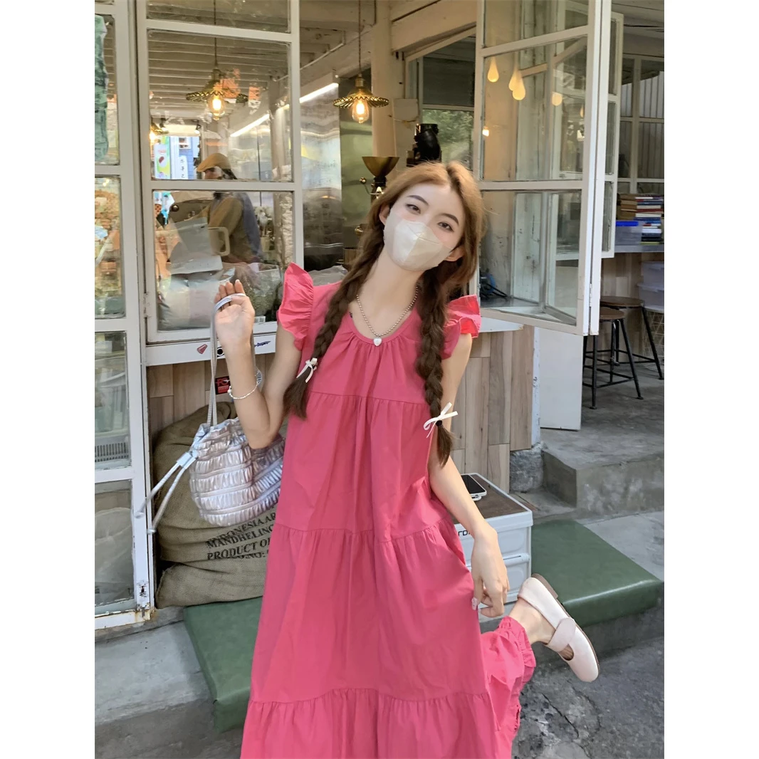 2025新款潮妈V领慵懒风舒适宽松遮肉显瘦纯色法式简约孕妇连衣裙