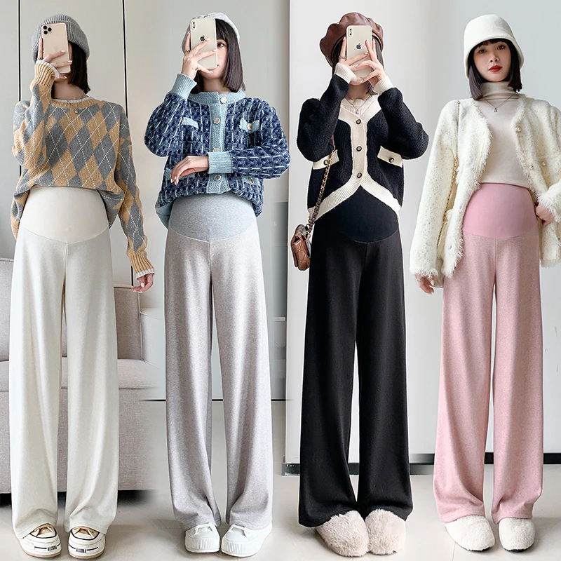 孕妇秋冬季新款阔腿裤毛巾裤羊绒外穿显瘦直筒裤运动长裤百搭打底