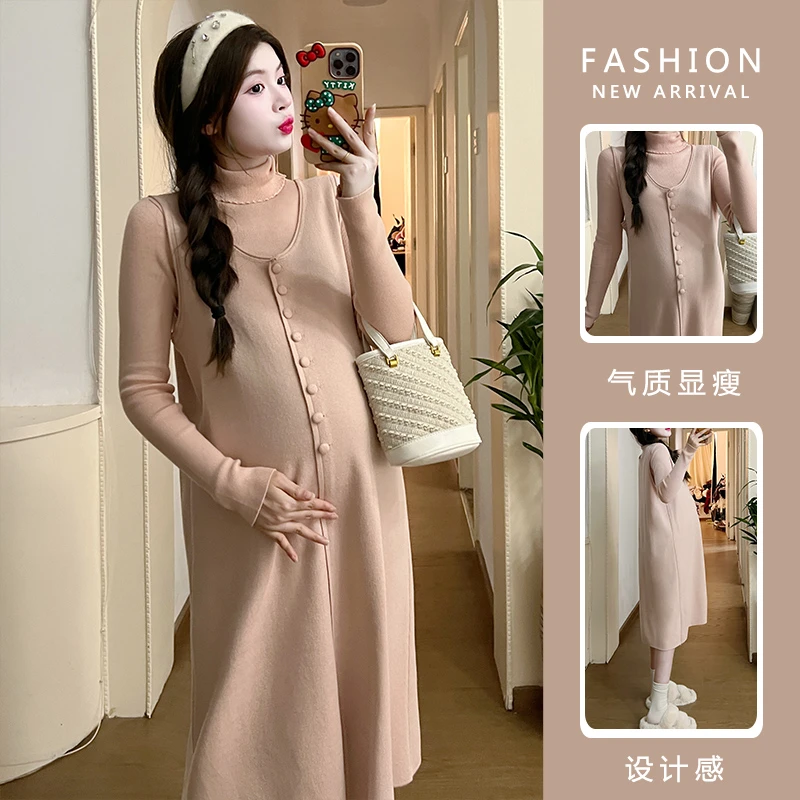 2025早春孕妇温柔亲肤套装气质网红针织时尚中长款连衣裙马甲裙