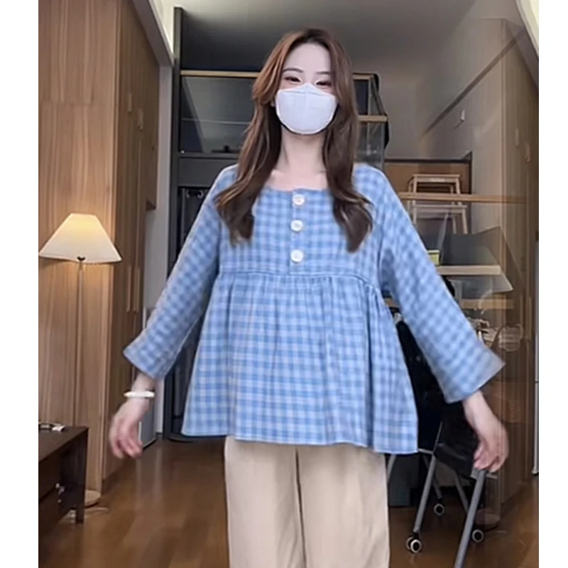 【格子上衣】2024年新款春季孕妇韩版上衣外穿休闲宽松长袖洋气减龄