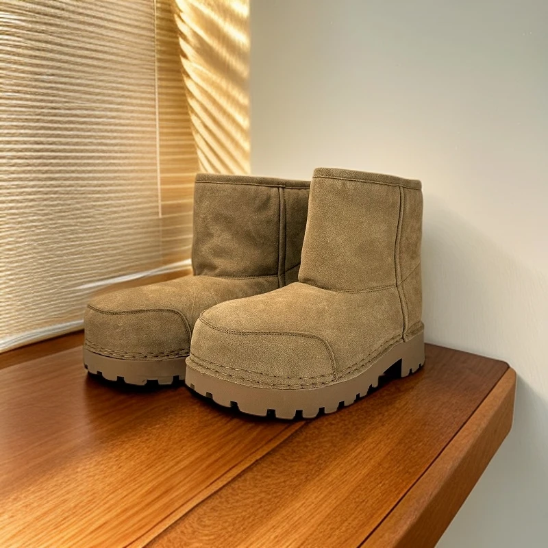 巴黎丑萌大头靴男女加厚保暖加绒棉鞋厚底增高中帮冬季棉靴雪地靴