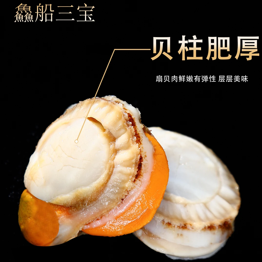 【渔三宝家】无冰衣新鲜扇贝肉 栉孔贝 速冻发货 顺丰到家