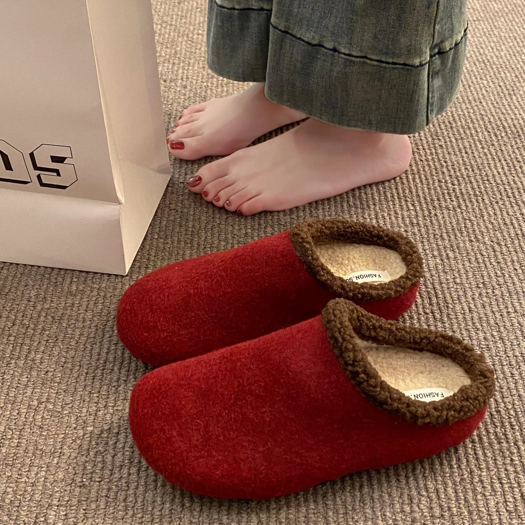 内增高厚底加绒豹纹半包勃肯鞋外穿秋冬一脚蹬坡跟保暖豆豆棉拖鞋